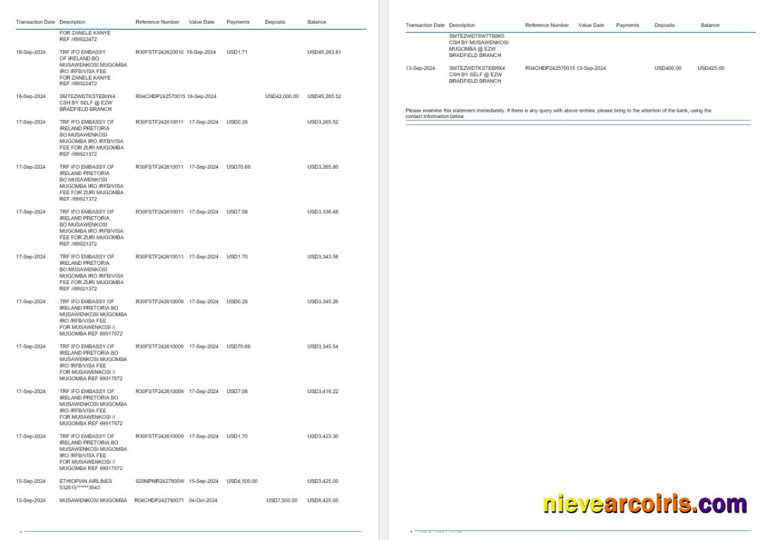Zimbabwe Ecobank bank statement, 4 pages 2